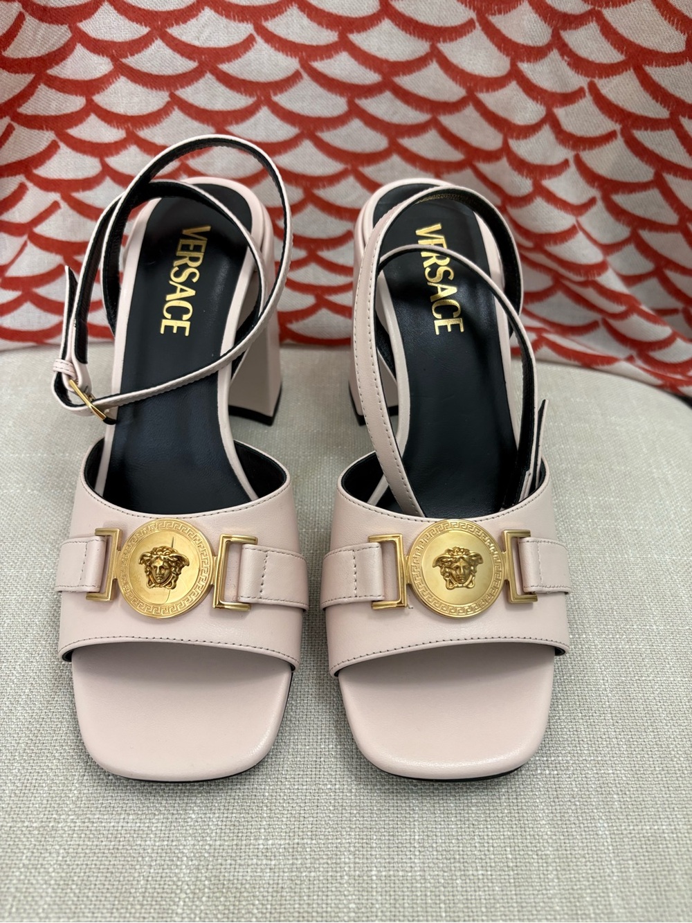 Versace Pink Leather Medusa-Emblem Heels